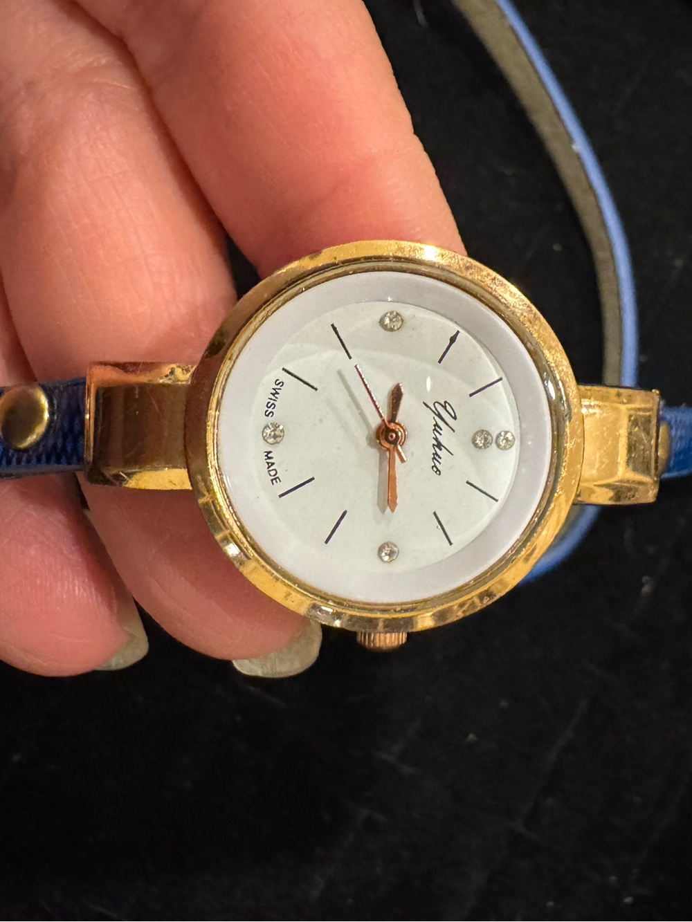 Yuhuo Swiss Made Ladies Blue Wrap Bracelet Watch Gold Tone Rhinestone Untested